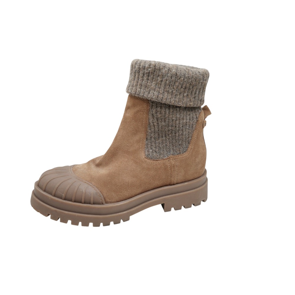 Sam Edelman Steele Knit Chelsea Boots Women 8.5 Oat Suede Lug Sole New